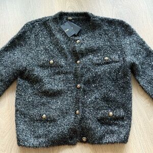 Maje Black Textured Knit with Gold Accents